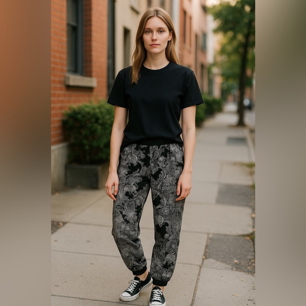 LA12ST Black and White Joggers with Soft Knit Fabric